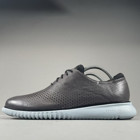 Cole Haan 2.ZERØGRAND Lined Laser Wingtip Men 8 M Gray Pebbled Casual Dress Shoe - Picture 1 of 8